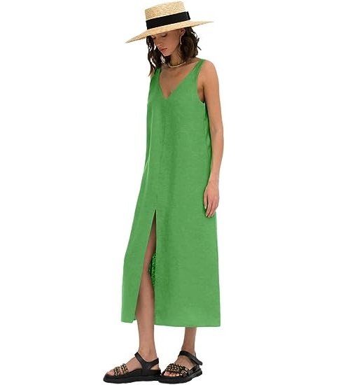 Women's Sleeveless V Neck Cami Maxi Dress Cover Up Split Front Long Dresses