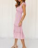 Women's Summer Dresses V Neck Boho Floral Gathered Dress Ruffle Puff Sleeve Dress