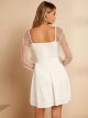 Women's Polka Dots Mesh Long Sleeve A Line Mini Flowy Wedding Guest Bridesmaid Dress