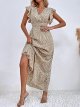 Women's Allover Print Ruffle Sleeve V Neck Ruffle Hem A Line Summer Maxi Dress